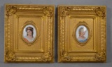 2 Limoges Transfer Plaques w/ Hand Painted Enhancements. Beautiful Ladies