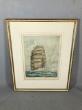 3 Framed Prints - 2 of Sailing Ships - One a Harbor Scene - Largest is Sailing Ship 26