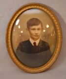 Tinted Portrait Photograph of Boy in Coat & Tie. Framed & Curved Glass.
