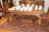 1920 Oak Draw Leaf Table with Turned Legs, 6 Matching Chairs