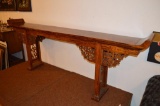 Large Walnut Entry Table W/ Crude Carvings