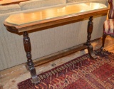 Walnut Entry Table Glass Top W/turned Legs