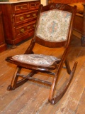 Folding Walnut Rocking Chair W/Upholstery