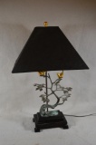 Lamp w/ Wood & Metal Base, Black Cloth Shade, 27