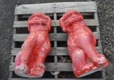 (2) Red concrete Foo dogs
