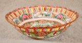 Coin Medallion Chinese Porcelain, Reticulated Fruit Bowl, 10 1/4