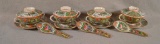Coin Medallion Chinese Porcelain, 4 Covered Rice / Soup Bowls w/ Saucers, 3 w/ Spoons, Circa 1900