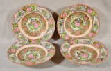 Coin Medallion Chinese Porcelain, 4 Flat Bowls, 8 1/2