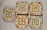 Coin Medallion Chinese Porcelain, 5 Square Plates, 5 1/4