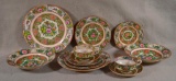 Starter Set for 2, Coin Medallion Chinese Porcelain, Dinner Plate, Shallow Bowl, Salad Plate &