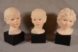 3 Cybis Figurines - Heads of 2 Boys & One Girl - Boys Identical - 10