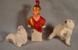 3 Cybis Figurines - Walrus, Bear w/ Right Paw Lifted & Bust of Roman Soldier - Largest 9