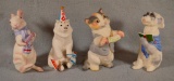 4 Cybis Figurines - Standing Musician Animals - Rabbit, Cat, Dog & Bear