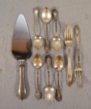 9 Sterling Silver Pieces - Incl: 6 Ornate Teaspoons Monogrammed 