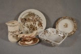 6 Pieces Brown & White Transferware, Incl: Clarice Cliff 
