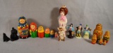 9 Figurines - 5 China - 2 Coal Carvings & 2 Nested Doll Sets.