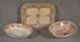 3 Pieces of Brown & White Transferware, Incls: 2 Oval Vegetables & One Platter.