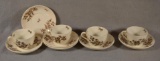4 Cups, 6 Saucers, Brown & White Transfer, Wild Rose Pattern