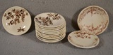 13 Brown & White Transferware Butter Pats, 11 are Wild Rose Pattern