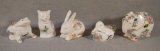 5 Aynsley Figural Covered Boxes, Incl: Frog, Rabbit, Cat, Duck & Elephant, Largest @ 3 1/2