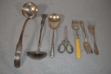 7 Serving Pieces and Sterling Handled Scissors