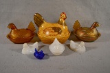 5 Glass & Ceramic Chickens on Nest