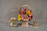3 Decorative Ceramic Items, Incl: Signed Capo Dimonte Floral Basket - 12