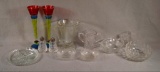 13 Decorative Glass Items - 11 Clear, 2 Colored Glass