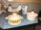 (2) Covered Bowls, Small Vase, Chicken Cover Without Base, & (1) Basket