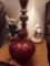 Cherry Red Glass Candy Dish & (2) Figurines