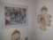 Framed Floral Print, Porcelain Children Scene, & Wood 
