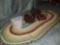 (3) wooden jewlery boxes and (1) floral print heart shaped jerwlery box and (1) macrame rug
