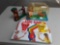 Novelty coin bank, outside kids toy, and duck family lawn decoration, and 2 american flags