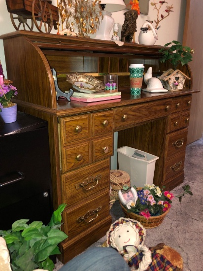 Riverside Furniture Roll Top Desk, 2-Drawer File Cabinet & Contents