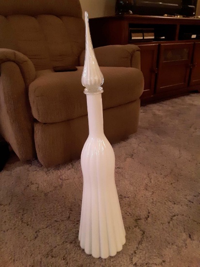 26" White Glass Decorative Decanter
