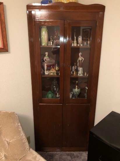 Colonial Style Glass Front Corner Cabinet