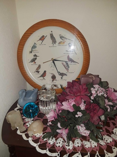 Bird Clock, Assorted Ceramic & Glass Decor
