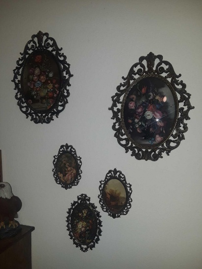 (5) Assorted framed floral print prints (2) framed victorian prints