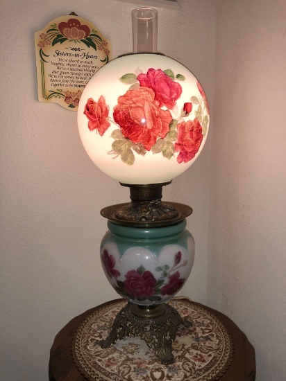 Hand Painted Rose Motif Globe Lamp