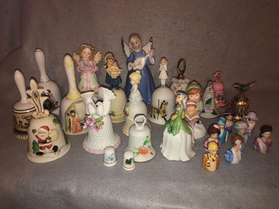 Assortment of Ceramic Bells, Thimbles, & Figurines
