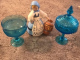 (2) Decorative Glass Dishes & (1) Ceramic Figurine