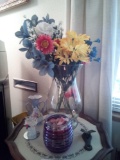 (2)Miniature Ceramic Floral Vases, Decorative Glass Candle Holder, Glass Candle Holder w/ Scented