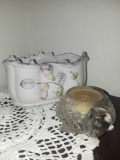 Glass Turtle Candle Holder & Ceramic Floral Dish