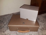 (1) lock box without key and (1) tin box