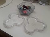 (3) glass dishes includes contents of mental and stone pins