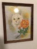 (9) framed assorted floral prints (1) decorative plate (1) bouquet of flowers