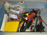 Plastic tote of assorted hand tools