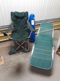 (2) camping chairs (1) lawn chair (1) ice chest