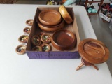 (6) wooden candle holders (9) decorative miniature scenes