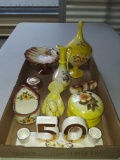 (8) floral print porcelain items (1) porcelain 50th birthday candle holder